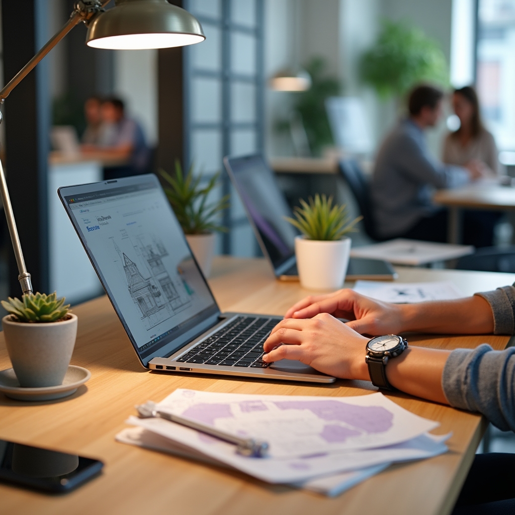 Professional workspace desk setup at Qonlixo coworking space