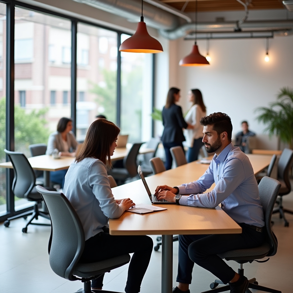 Modern coworking space in Mendoza with real estate professionals collaborating