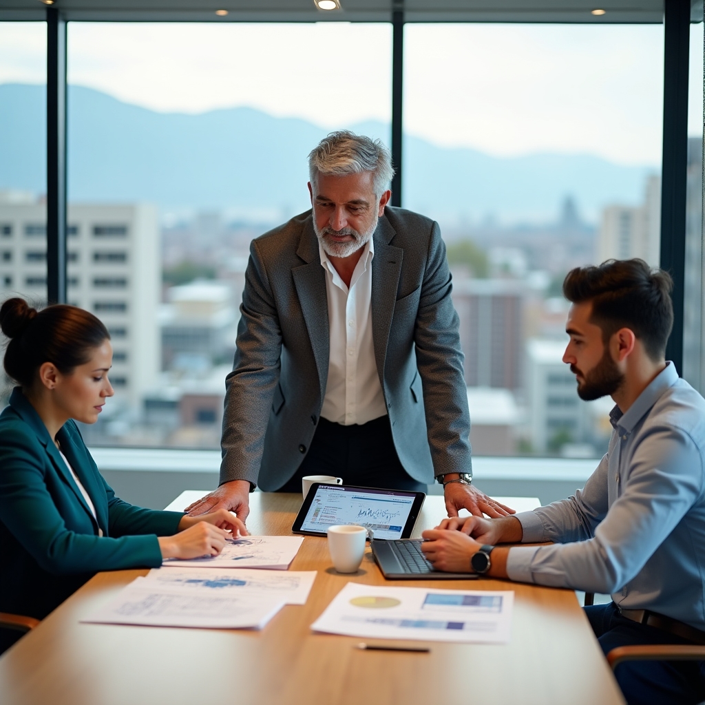 Real estate professionals collaborating in Mendoza coworking space