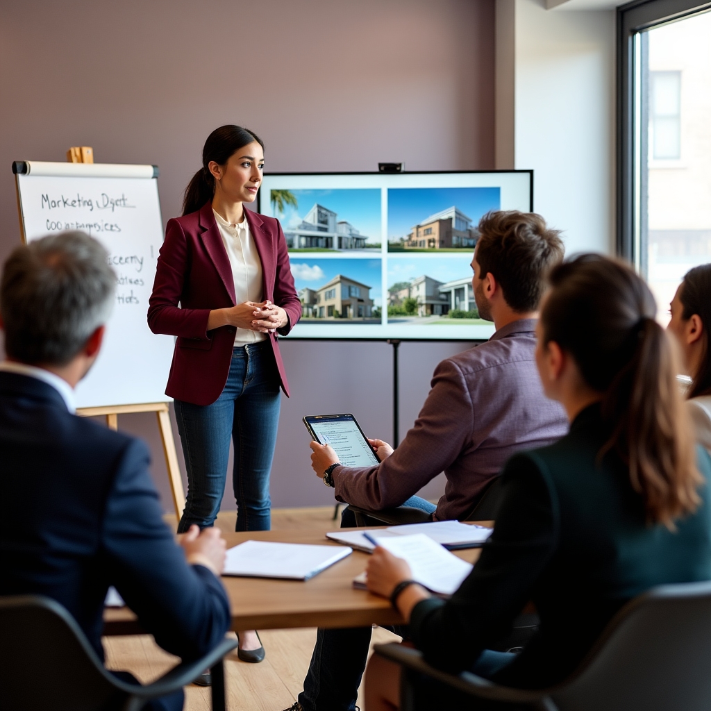 Real estate professionals attending an educational workshop at Qonlixo